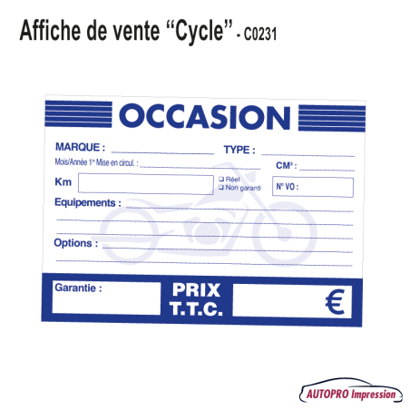 Affichage Occasion Cycle - Carton