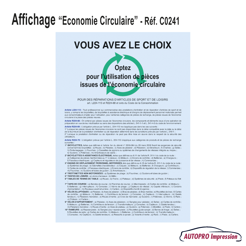 Affichage - Pièces Issues de l'Économie Circulaire - Vélo - Trottinette - Cycle