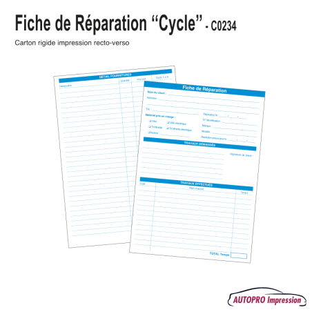 Fiche de Réparation Cycle - Lot de 200