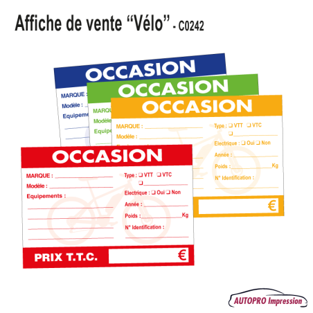Affichage de Vente Vélo - Occasion Carton