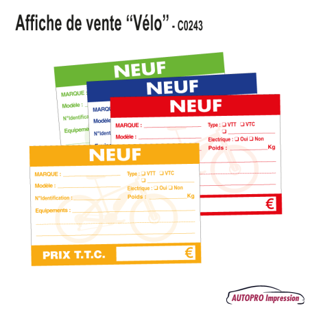 Affichage de Vente Vélo - Neuf Carton
