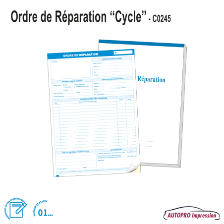 Carnet Ordre de Réparation A5 Vélo - Trottinette - Cycle