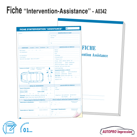 Carnet Fiche d'Intervention Dépannage / Remorquage / Assistance