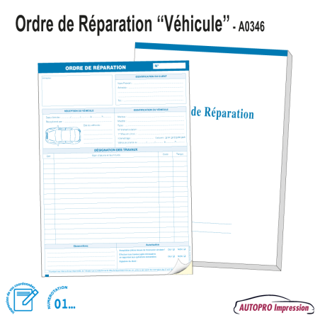 Carnet Ordre de Réparation Véhicule