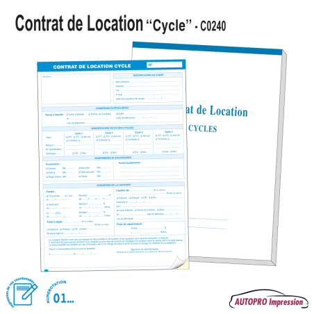 Carnet Contrat de Location - Vélo/Trottinette/Cycle