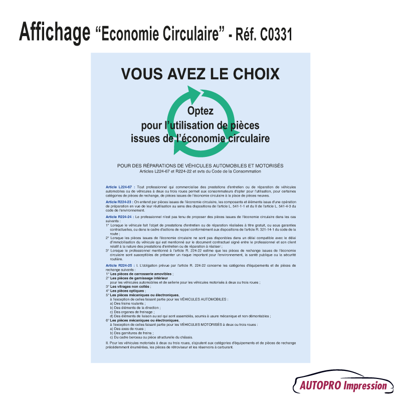 Affichage - Pièces Issues de l'Économie Circulaire - Automobile/Moto