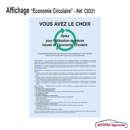 Affichage - Pièces Issues de l'Économie Circulaire - Automobile/Moto