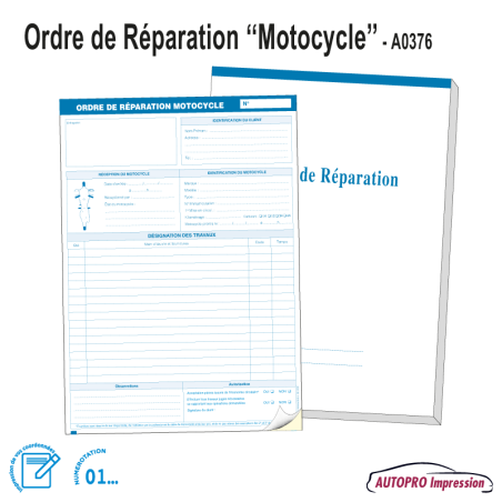 Carnet Ordre de Réparation Motocycle