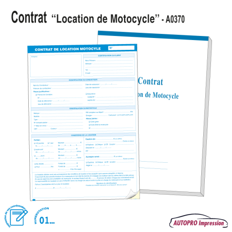 Carnet Contrat de Location Motocycle