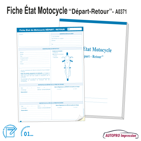 Carnet Fiche État Motocycle - Départ/Retour