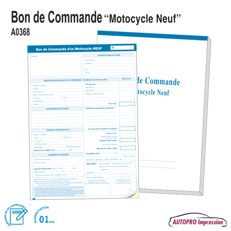 Carnet Bon de Commande Motocycle Neuf